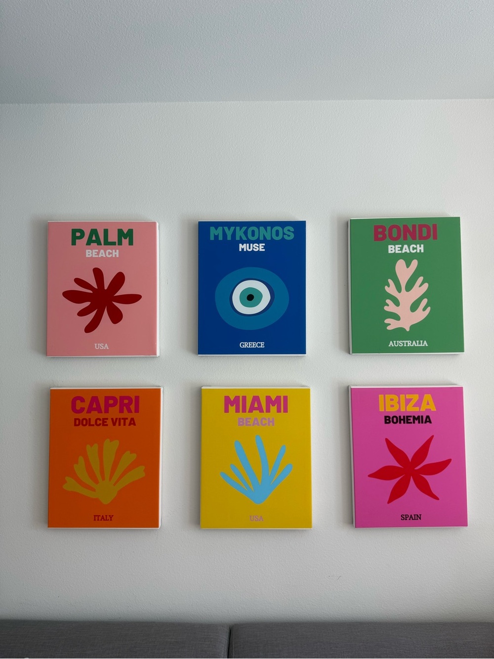Set of 6 Colorful Beach Art Prints - Pink, Blue, Green, Orange, Yellow, Magenta